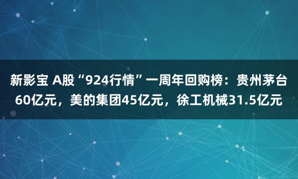 新影宝 A股“924行情”一周年回购榜:贵州茅台60亿元,美的集团45亿元,徐工机械31.5亿元